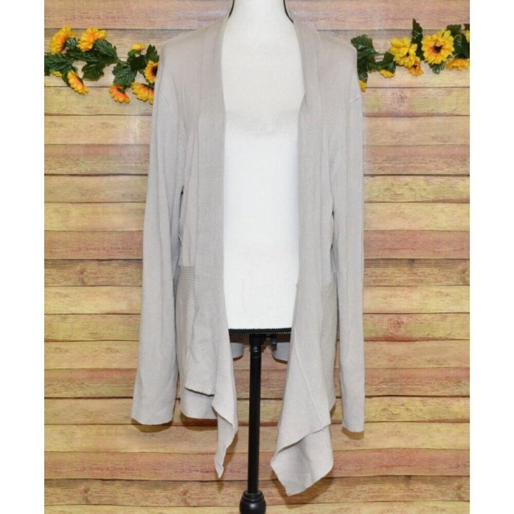 Esperanza Neutral Oatmeal Open Front Long Cardigan Sweater Plus Size 3X Casual